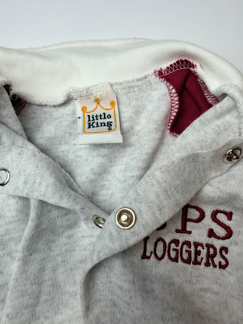 Vintage UPS Loggers Baby Romper Little King Gray Burgundy Hooded One-Piece